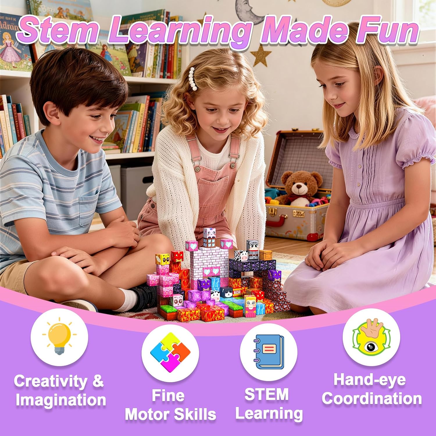 Magnetic Blocks for Kids, 100PCS 0.8inch Magnetic Building Blocks, Magnetic Cubes for STEM Constructions Magnetic