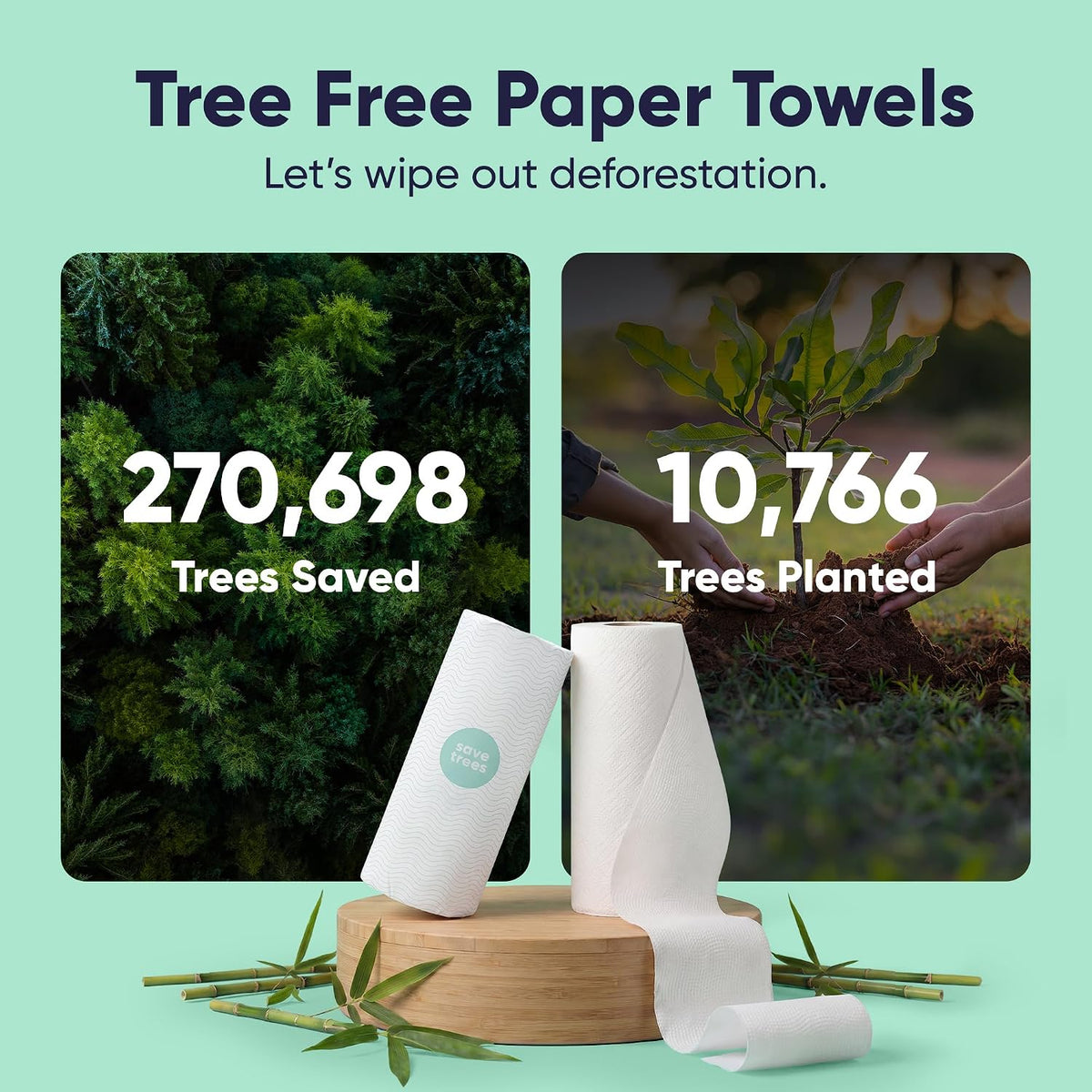 Bamboo Paper Towels 40pk - Ultra Absorbent & Durable Eco-Friendly Paper Towels - FSC-Certified, Chlorine-Free