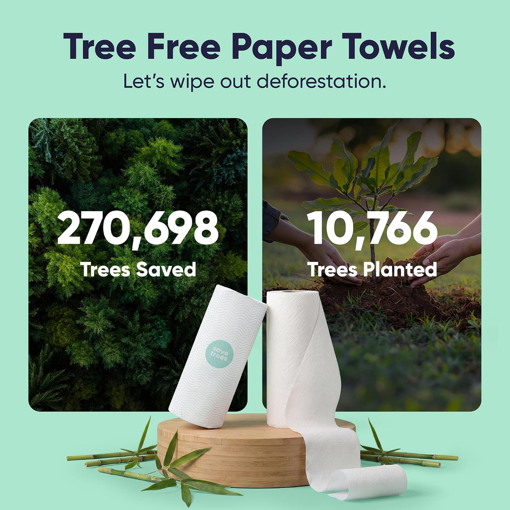 Bamboo Paper Towels 12pk - 1800 Sheets Bleached Paper Towel Rolls Ultra Absorbent & Durable Eco-Friendly Paper Towels