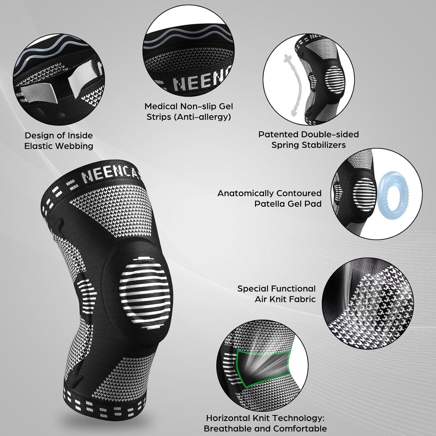Professional Knee Brace, Compression Knee Support with Patella Gel Pad & Side Stabilizers, Medical Knee Sleeve for
