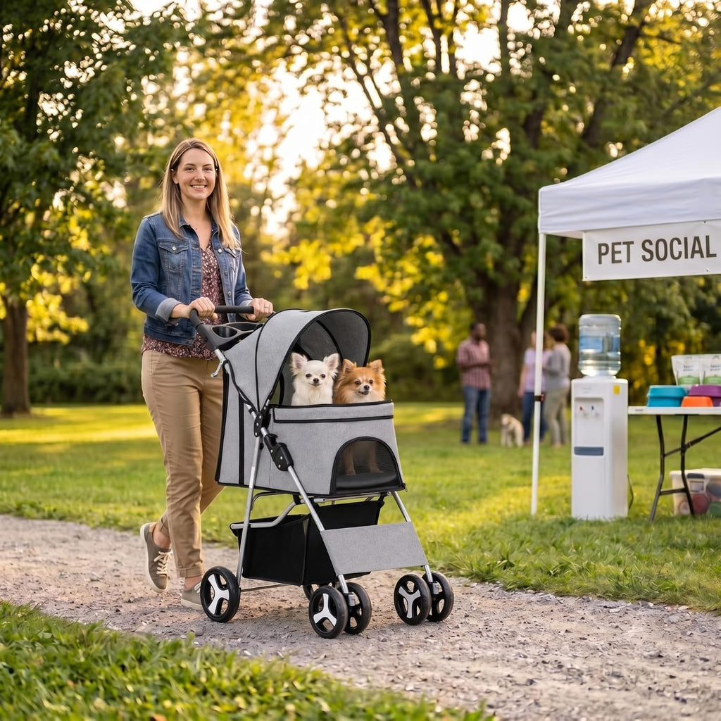 Foldable Pet Stroller, Cat/Dog Stroller with 4 Wheels