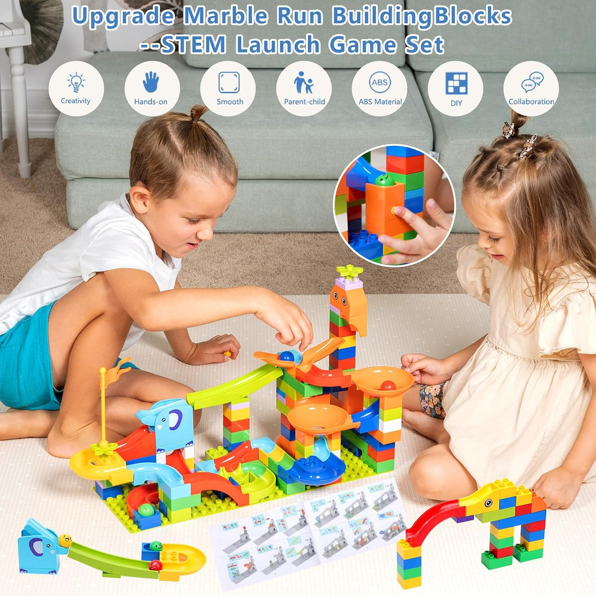 130 Pcs Starter Marble Run Set, Beginner STEM Building Toy