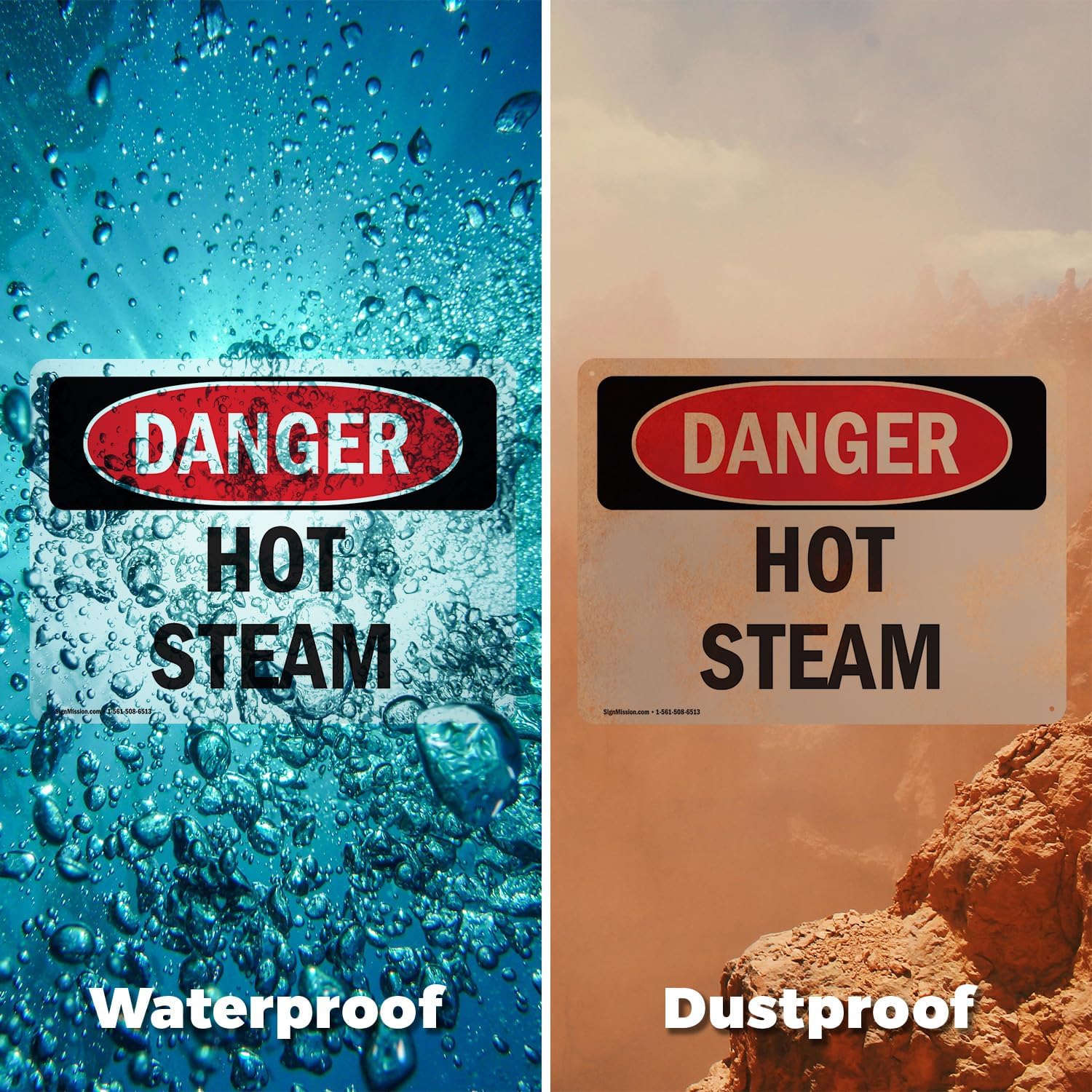 (2 Pack) Hot Steam OSHA Danger Sign 7 Inch X 5 Inch Vinyl Label Decal Sticker Weather Resistant, UV Protected for