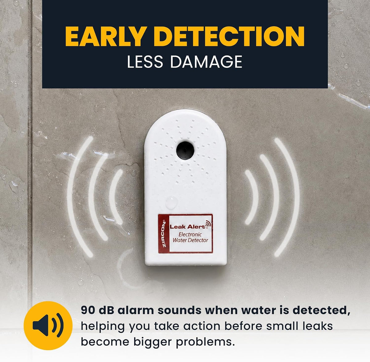 Leak Alert Water Leak Detector, Loud 90 dB Water Alarm | Detect leaks before costly water damage near water heaters