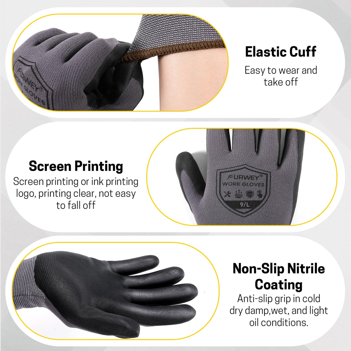 Safety Work Gloves,16Pairs Nitrile Micro Foam Coated,Seamless Knit,L