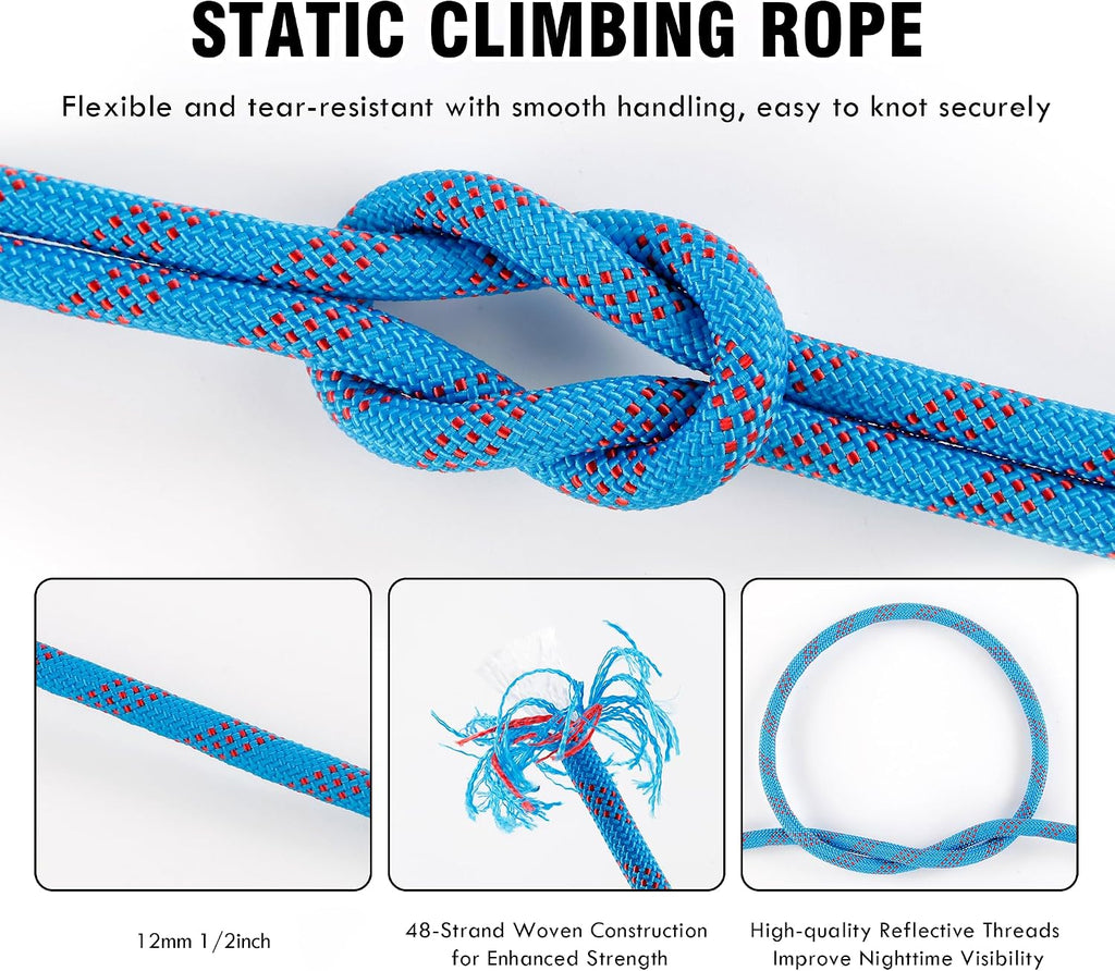 Arborist Rigging Rope Bull Rope, 1/2 Inch Outdoor 48 Strands Polyester Static Climbing Rope for Rappelling Tree Work
