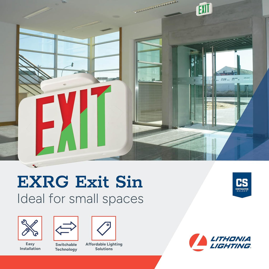 Single-Sided LED Exit Sign, Switchable Red Green, White