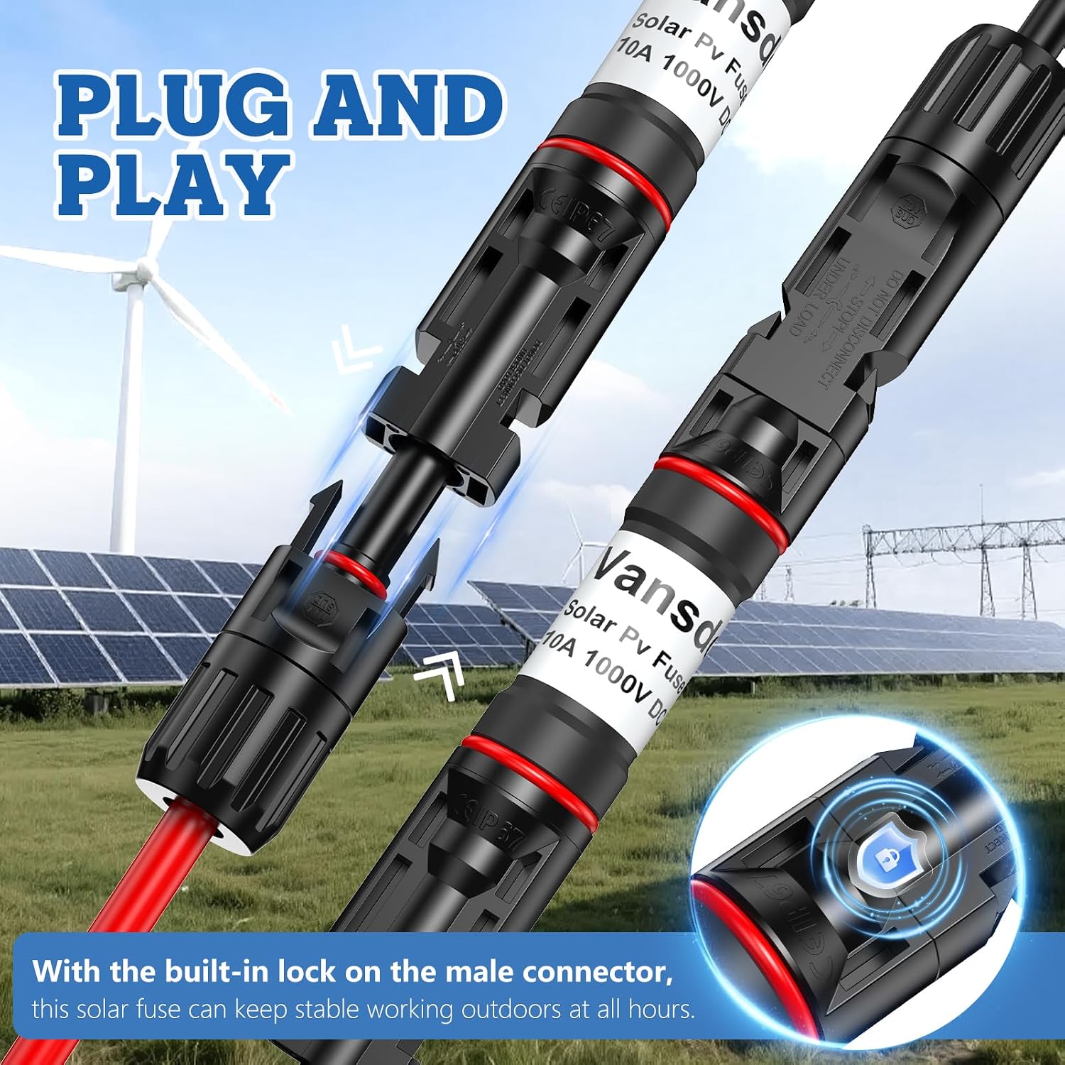 10A Solar Fuse Holder Inline 2PCS for Solar Panel and Controller | 10 Amp Solar Panel Fuse,Waterproof Solar Fuse