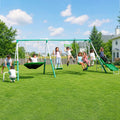 Bayside 7-in-1 Outdoor Backyard Metal Swing Set for Kids, 1000 lb Capacity, Teeter-Totter, Swing, Saucer, Standing