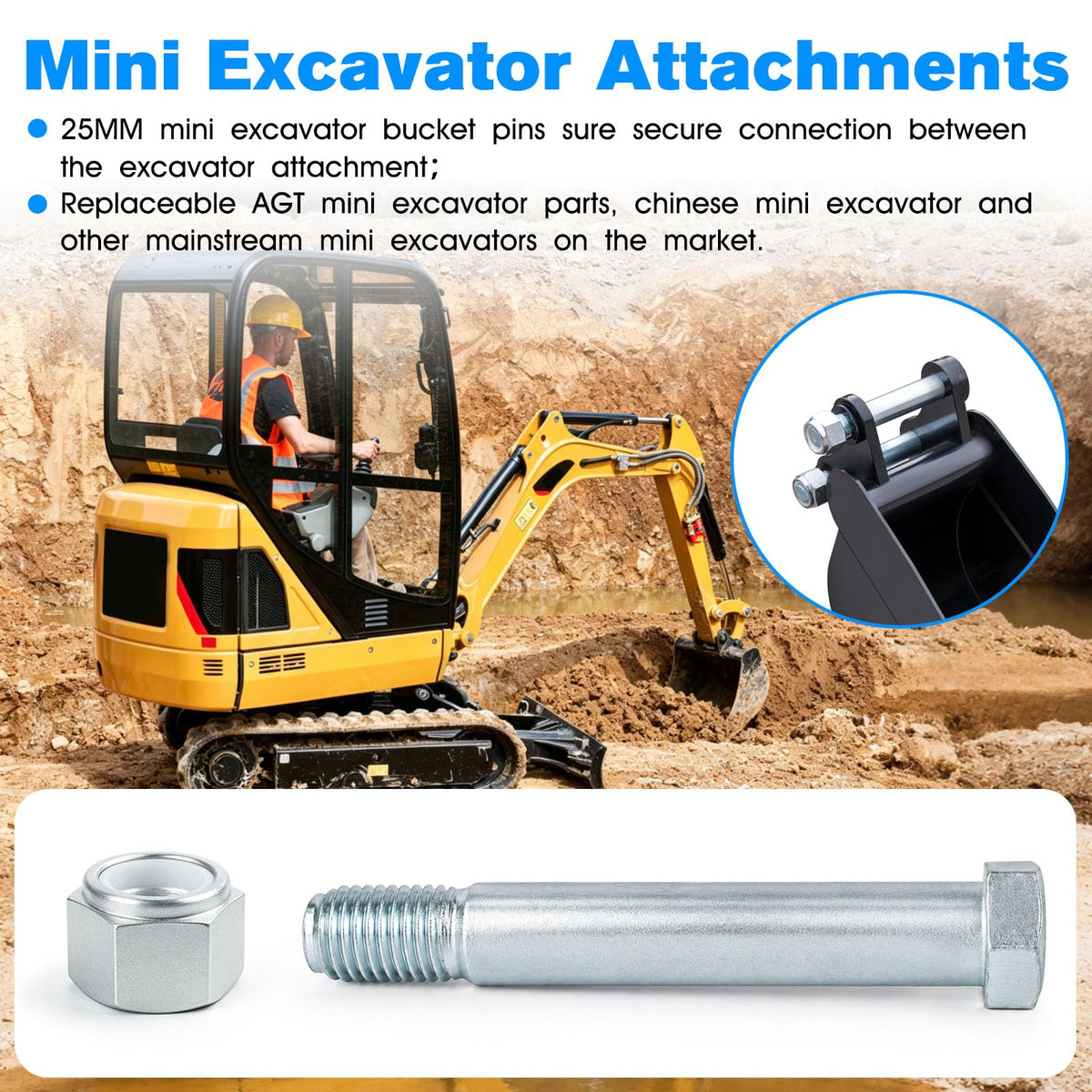 25MM Mini Excavator Pins Replaceable AGT Chinese Mini Excavator Bucket Bolt