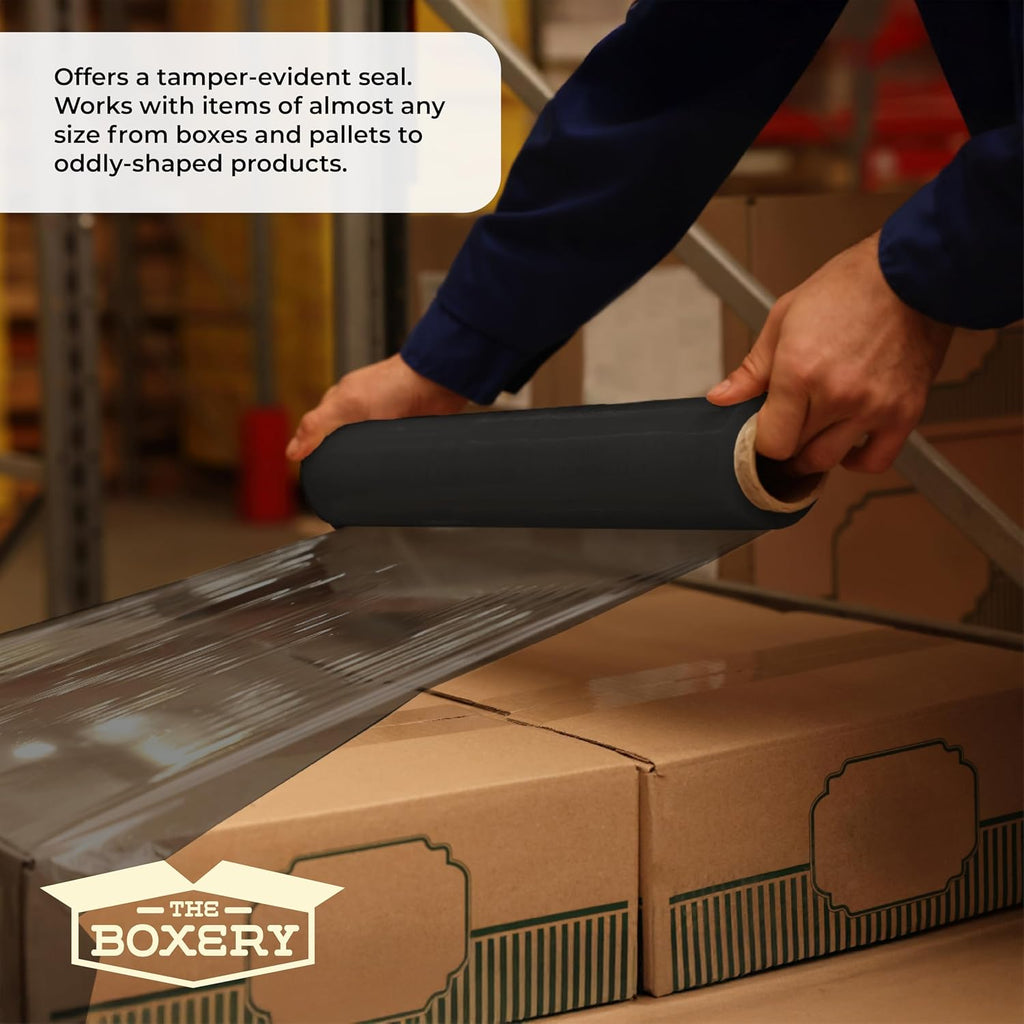 18" x 1500' Stretch Wrap – 75 Gauge Black Blown Film – 1 Roll – Opaque Heavy-Duty Pallet Wrap for Concealed & Secure