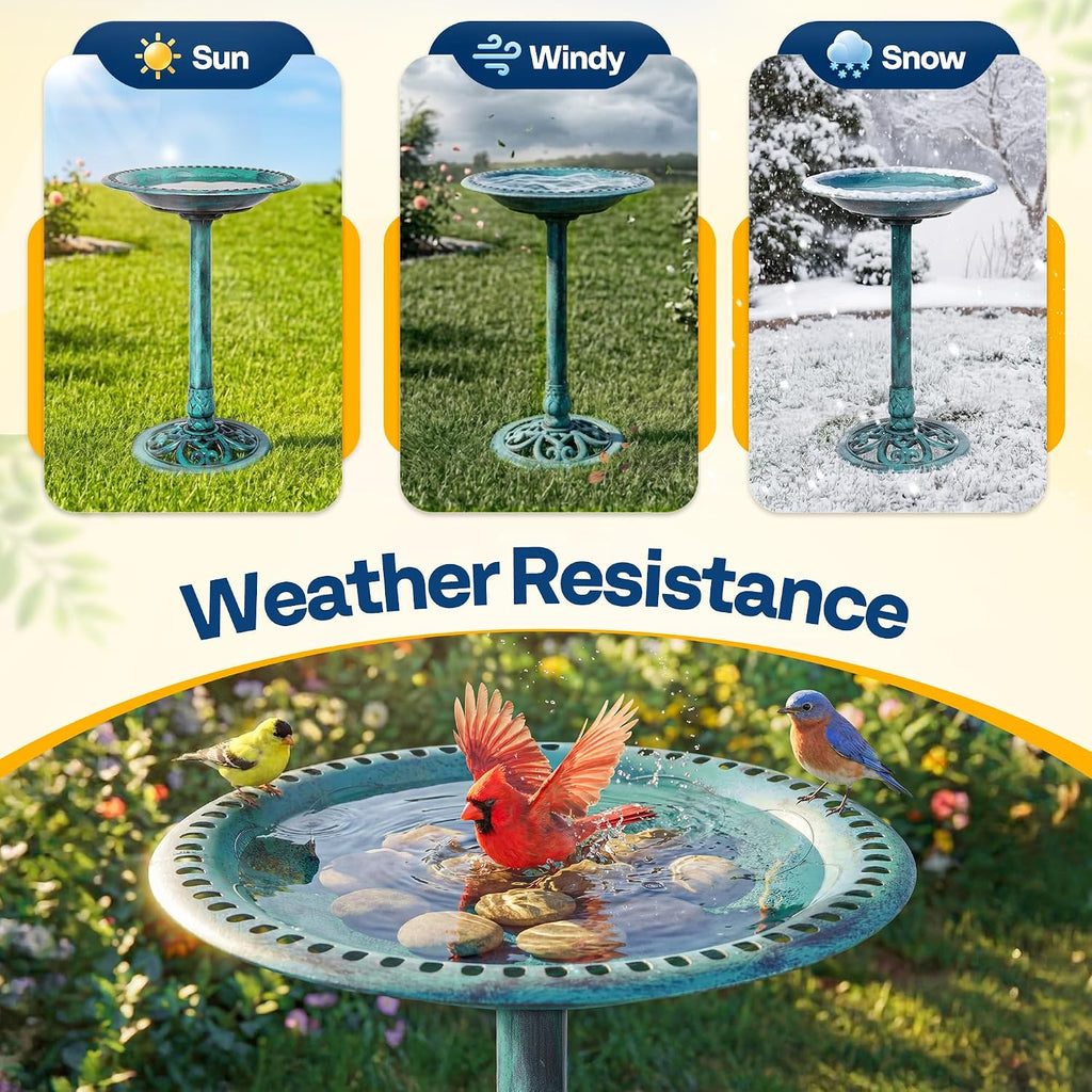 Bird Bath for Outside, Polyresin Pedestal Birdbath, Green