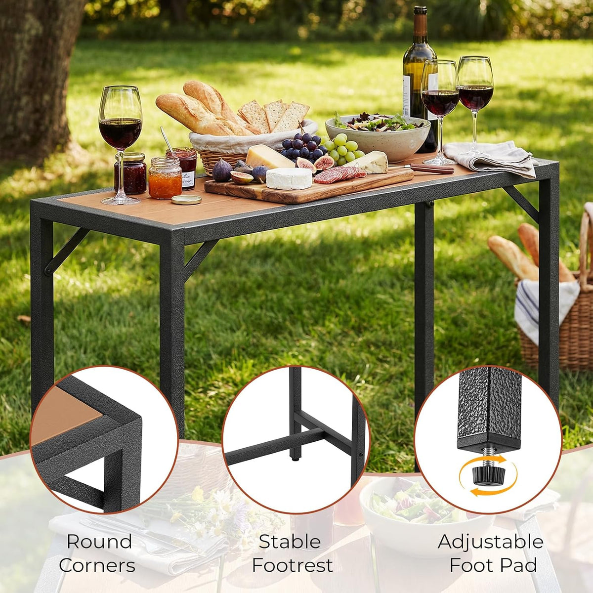 47" Patio Bar Table, Sturdy Outdoor Counter Height Table, Teak