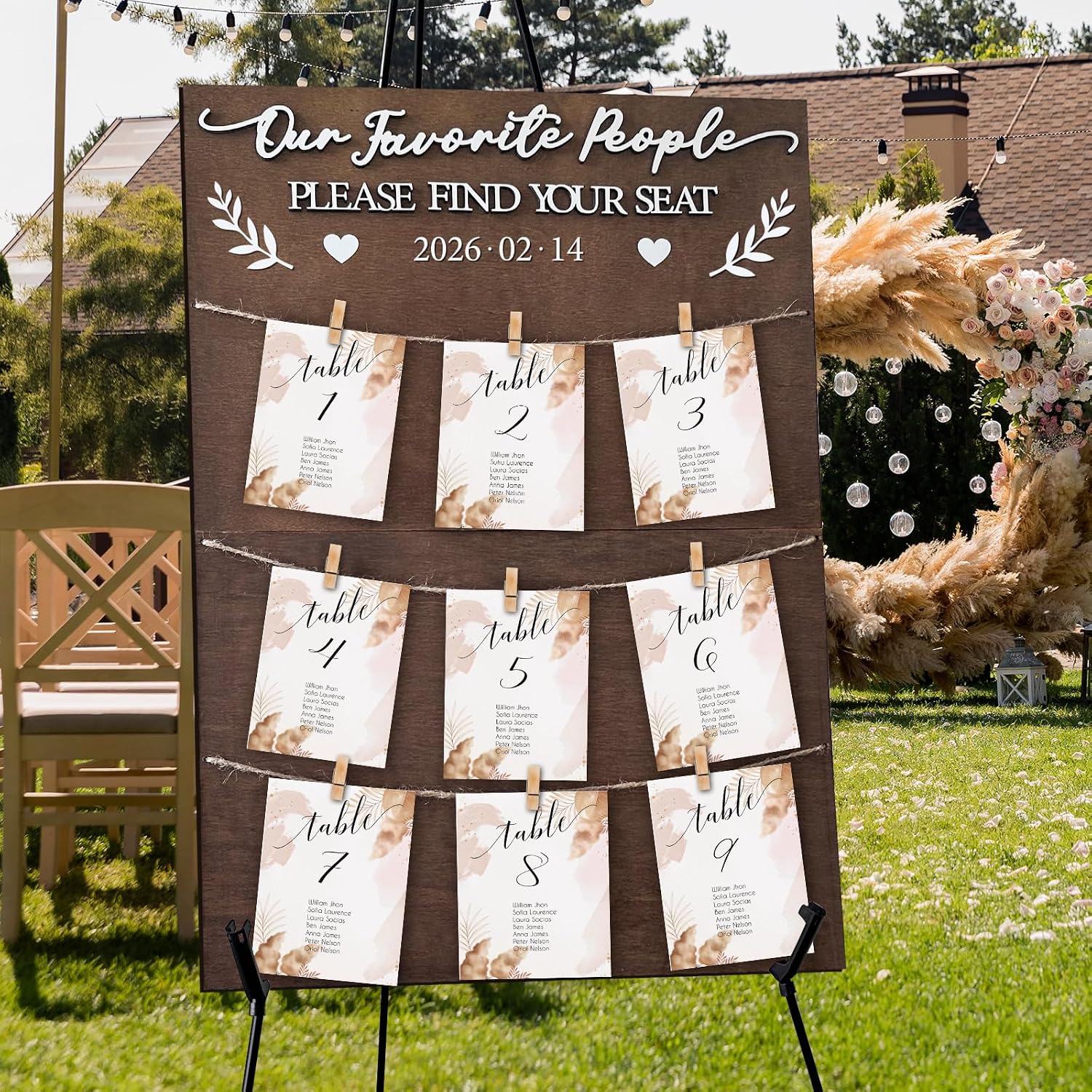 Wooden Seating Chart for Wedding Reception Display 23.6x15.7 Inch