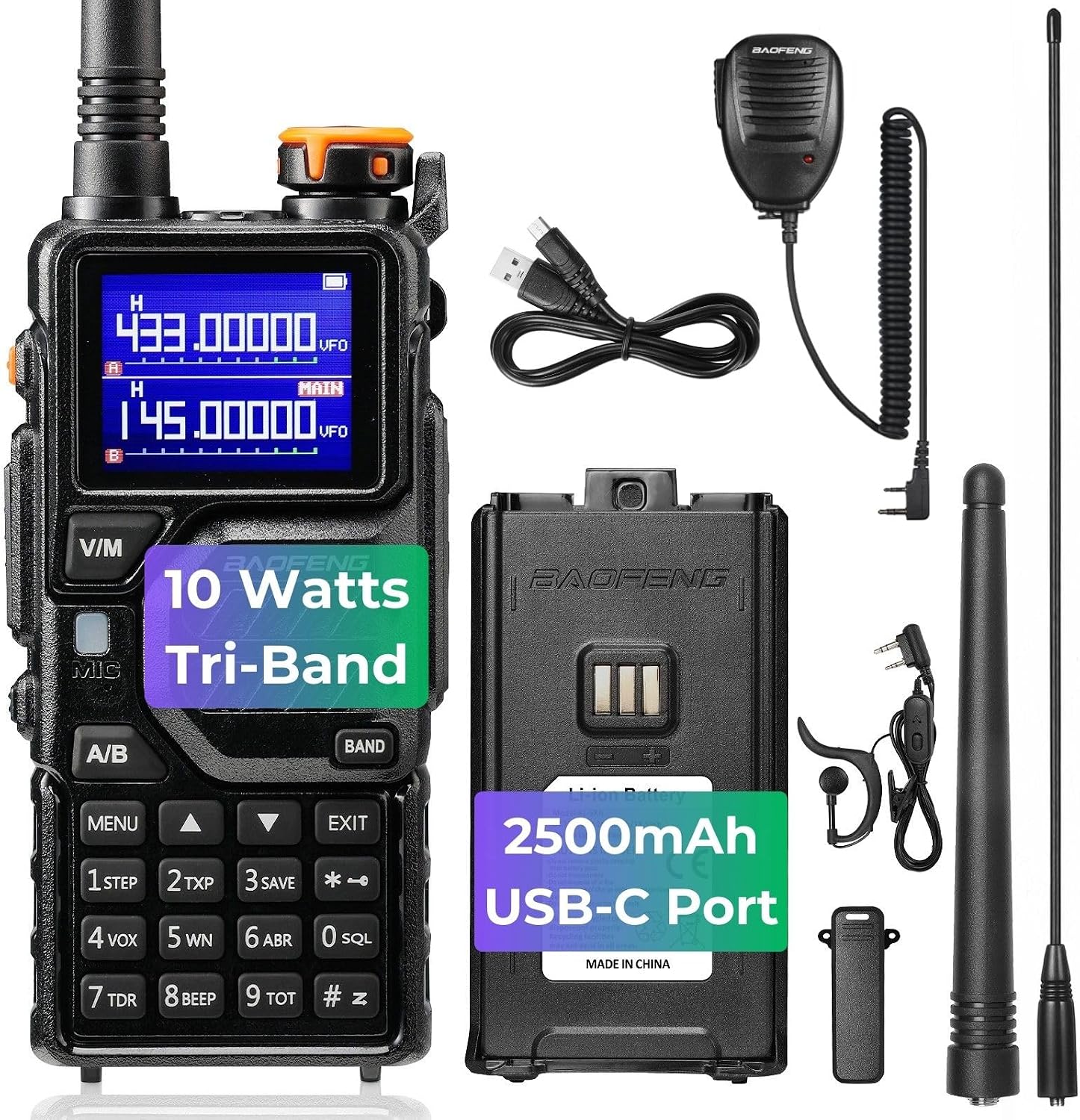 K5PLUS 10W Tri-Band Ham Radio with Long High Gain ANT & Speaker Mic | UHF VHF 1.25M Long Range Two Way Radio, 999CH