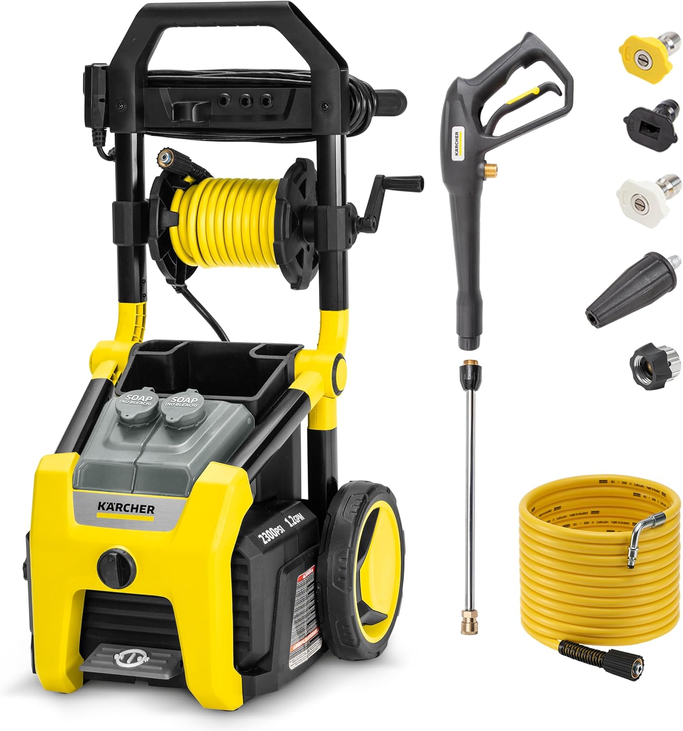 Pressure Washer K2300PS, CETA Certified, 4 Spray Nozzles, Detergent Tank, Hose Reel, for Cars, Driveways, Siding