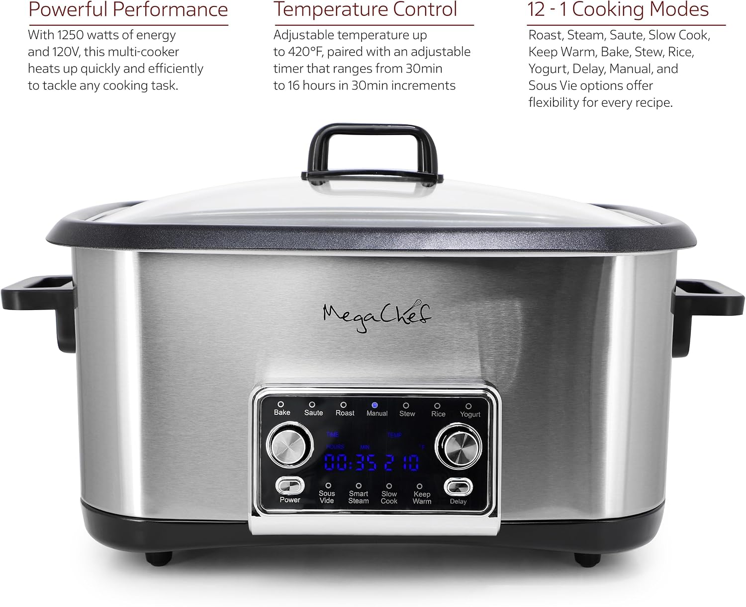 Deluxe 8 Quart 12-in-1 Programmable Multi Cooker with Sous Vide and Multi-Functions, Digital Display, Adjustable