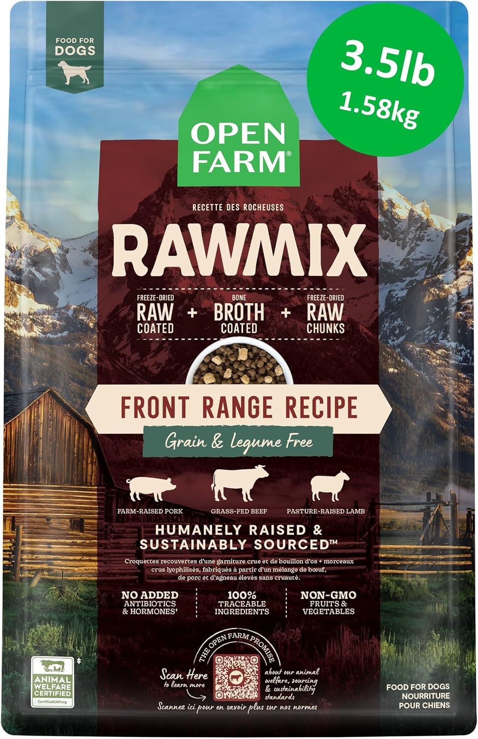 RawMix Grain-Free Dog Food, Beef, Pork & Lamb, Front Range 3.5lb