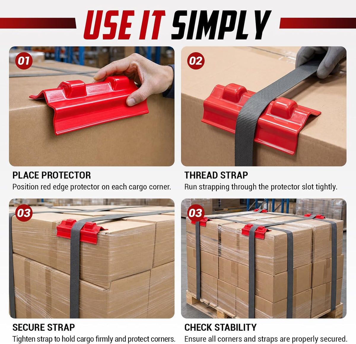 Klyyo 10 Pcs Red Corner Protectors Truck Load 4x4x11 In, Flat Style