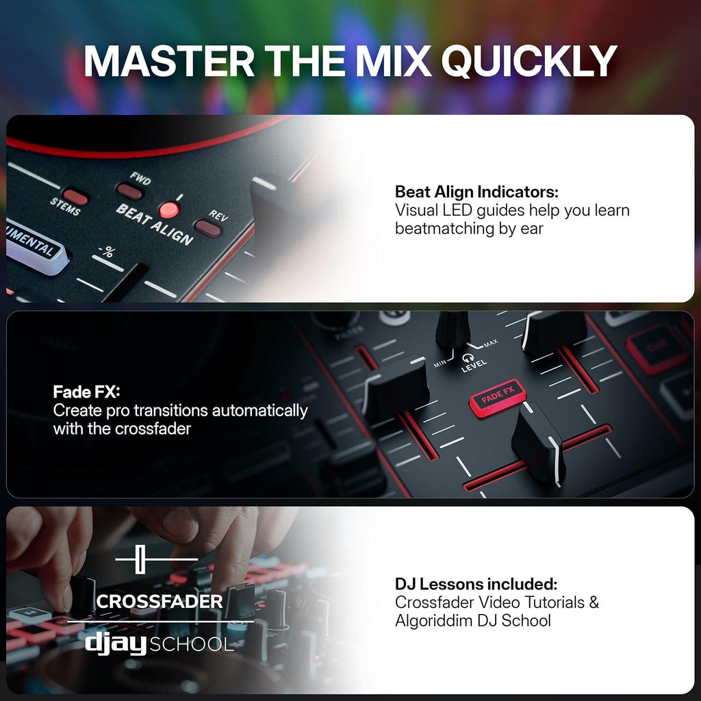 Party Mix III Bluetooth DJ Controller with Built-in Lights | Beat Assist, Smart Fader, 16 Pads, 2 Deck DJ Mixer