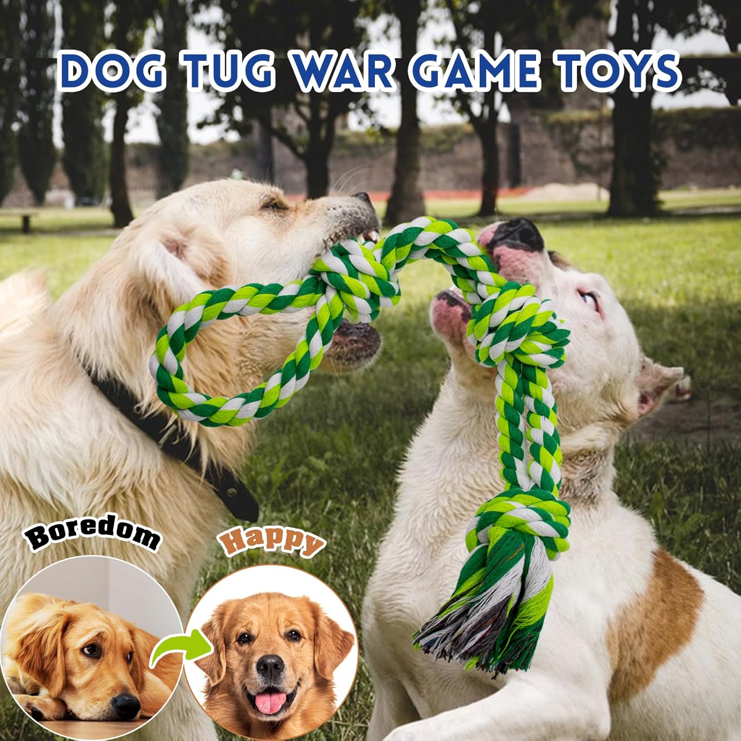[3 Pack] Dog Rope Toys for Large and Medium Aggressive Chewers, Nearly Indestructible Rope Chew Toys, Heavy Duty 100%