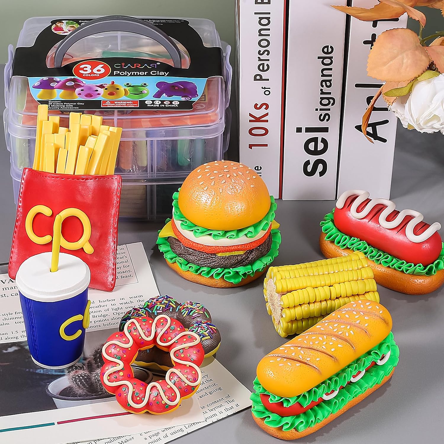 36-Color Polymer Clay Oven Bake Modeling Kit | 5 sculpting tools, 2-layer storage box, acc. pack, guide. Great for