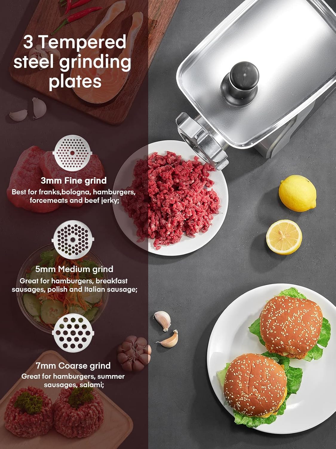 Electric Meat Grinder Heavy Duty - 5 in1 Meat Grinders for Home Use - 3000W Max Powerful - Sausage Stuffer with 3