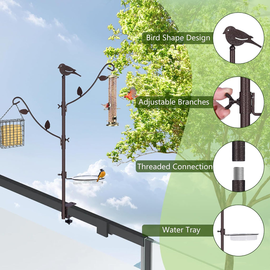 Deck Bird Feeder Pole with Bird Bath, Two Adjustable Branches