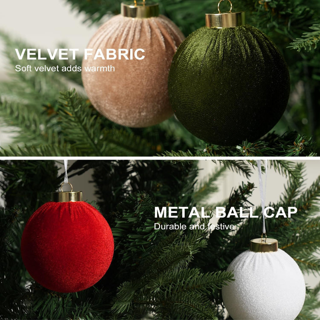 Christmas Tree Ornaments Velvet Balls, 15 Pack 3.15 Inch Shatterproof Neutral Hanging Ornaments for Christmas Xmas