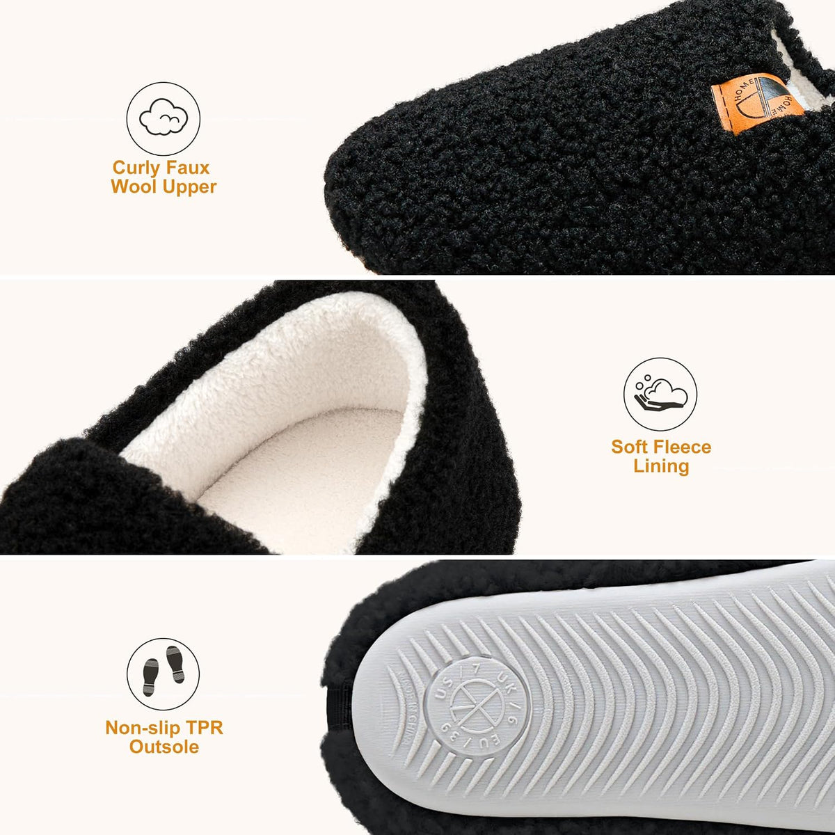 House Slippers for Women Lightweight House Shoes Warm Closed Back Slippers | Memory Foam Soft Fleece Fuzzy Curly Fur