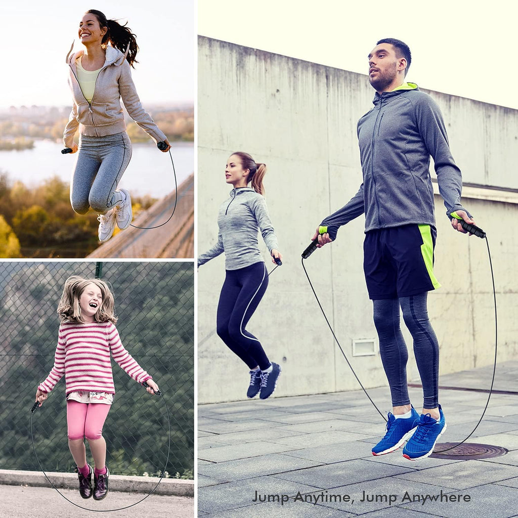 Jump Rope, Tangle-Free Rapid Speed Jumping Rope Cable with Ball Bearings for Women, Men, and Kids, Adjustable Steel