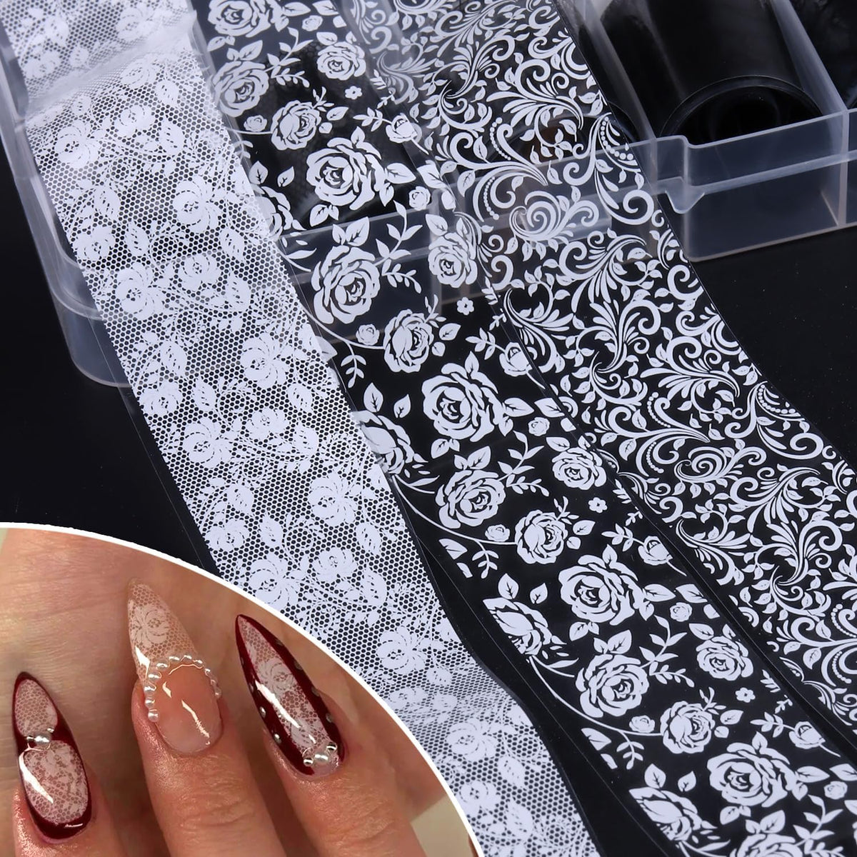 10 Rolls Lace Nail Foil White and Black Nail Transfer Foil Stickers