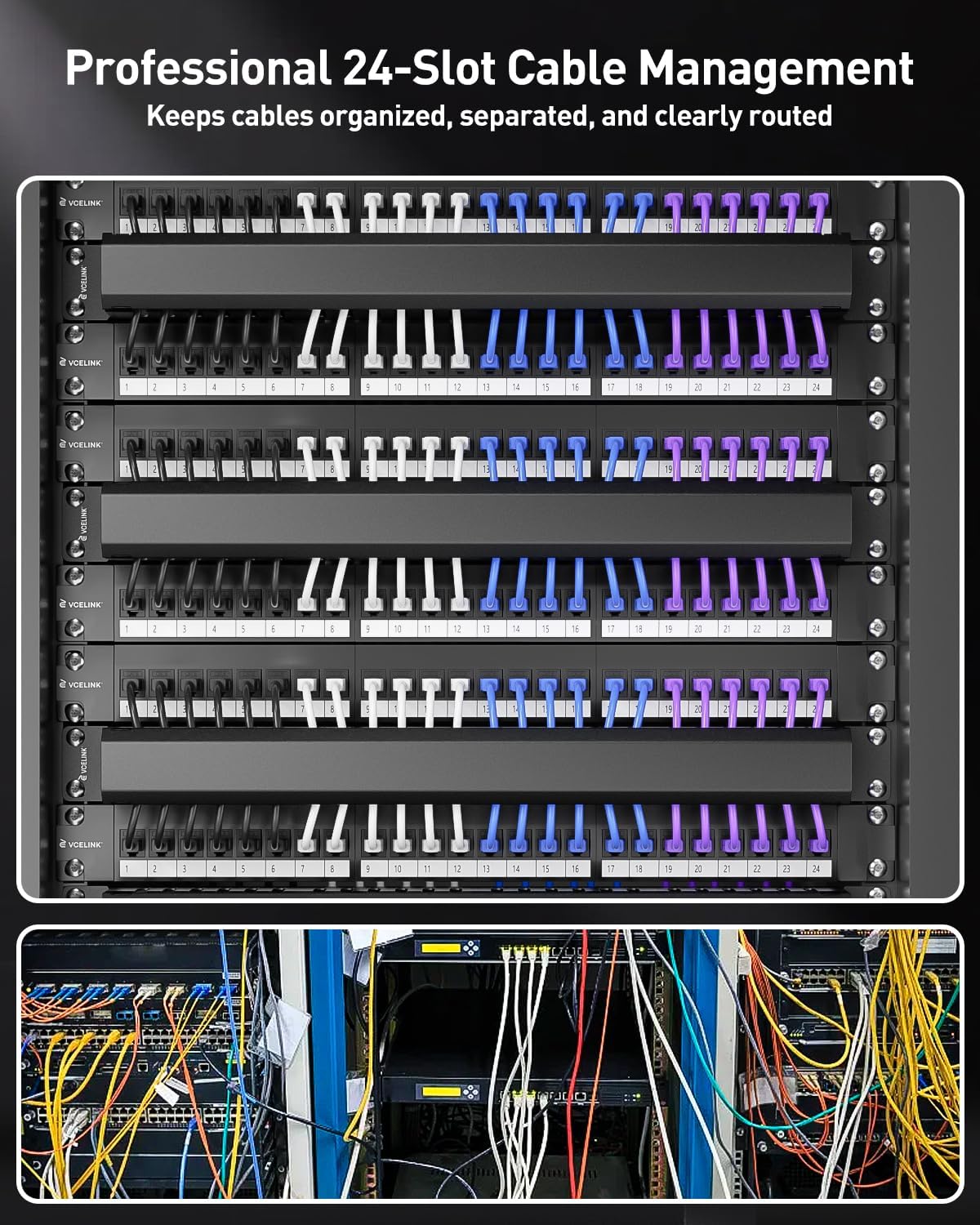 VCELINK 1U 24-Slot Server Rack Cable Management for 19" Rack/Cabinet 2-Pack