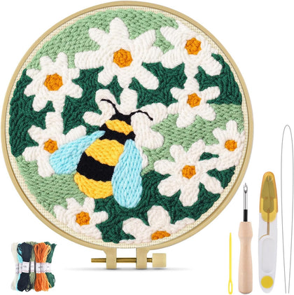 Punch Needle Kits, DIY Punch Embroidery Kits for Adults Beginner, Tool with Punch Needle Fabric, Hoops, Yarns and