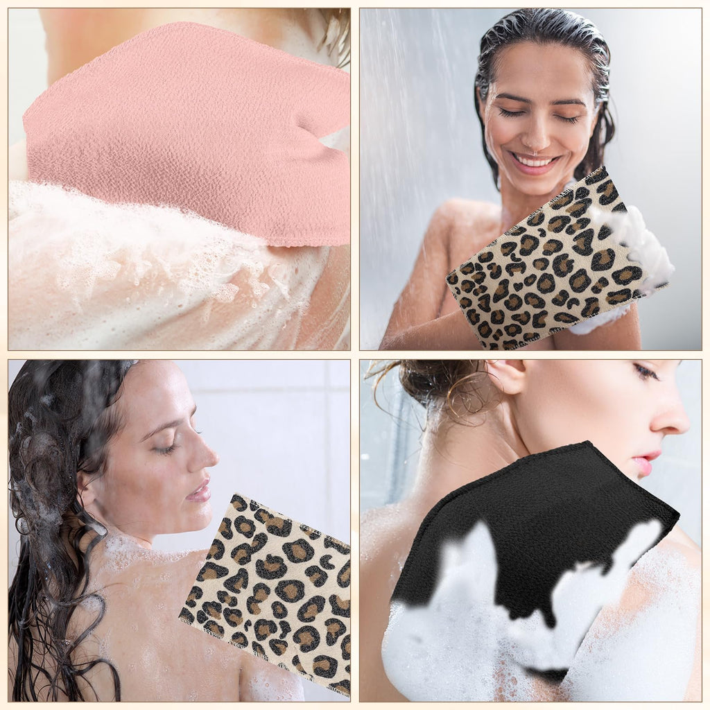 12 Pack Korean Exfoliating Mitts, Body Scrub, 8 x 5.5 in, Leopard