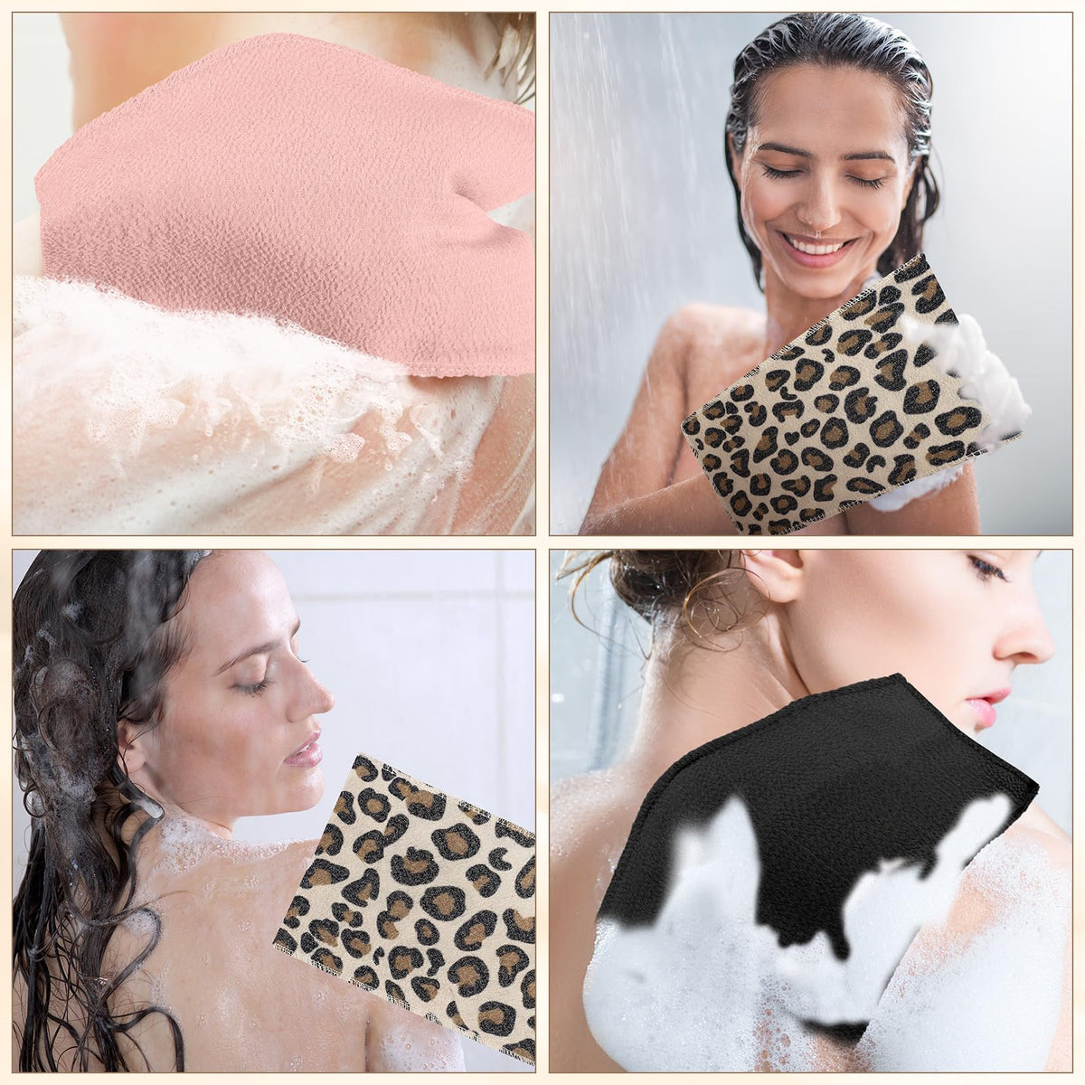 12 Pack Korean Exfoliating Mitts, Body Scrub, 8 x 5.5 in, Leopard
