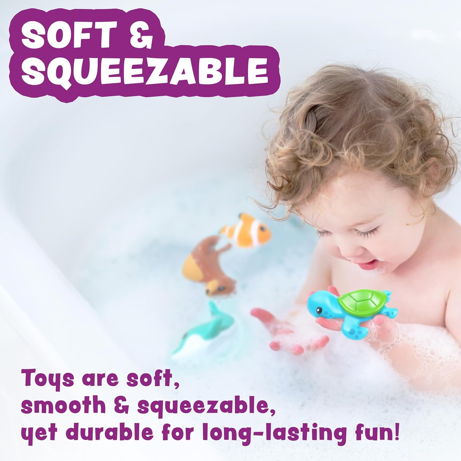 Marine Mold Free Bath Toys, 6 Pack | Sealed, No Hole Bath Toys Design Keeps Moisture Out | Soft, Squeezable & Float