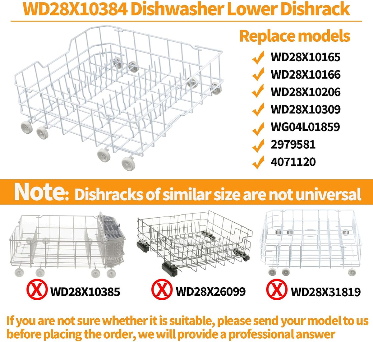 Upgraded WD28X10384 Dishwasher Lower Rack Replacement Parts for GE Dishwasher Parts Bottom Rack GLD5600V00BB GLD4560R00SS GE Dishwasher Rack Lower Dishrack Assembly Bottom Dish Rack 8 Rollers