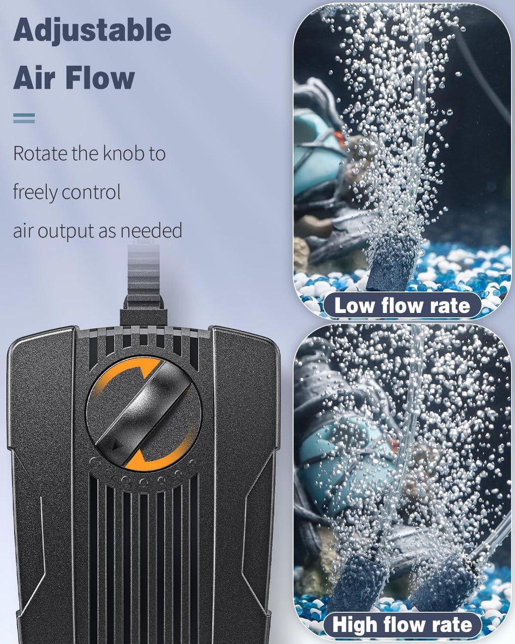 Aquarium Air Pump Oxygen Pump for 10-200 Gallon Fish Tanks Buckets Dual Outlet Adjustable Ultra Quiet Aerator Pump