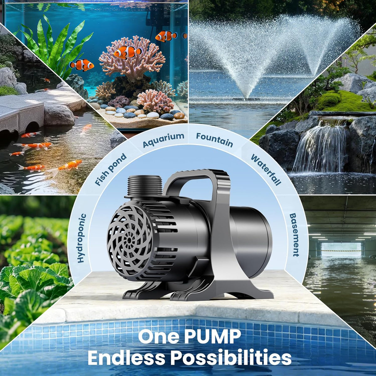 Pond Pump, 100W 1600 GPH Submersible Water Pump for Koi Ponds