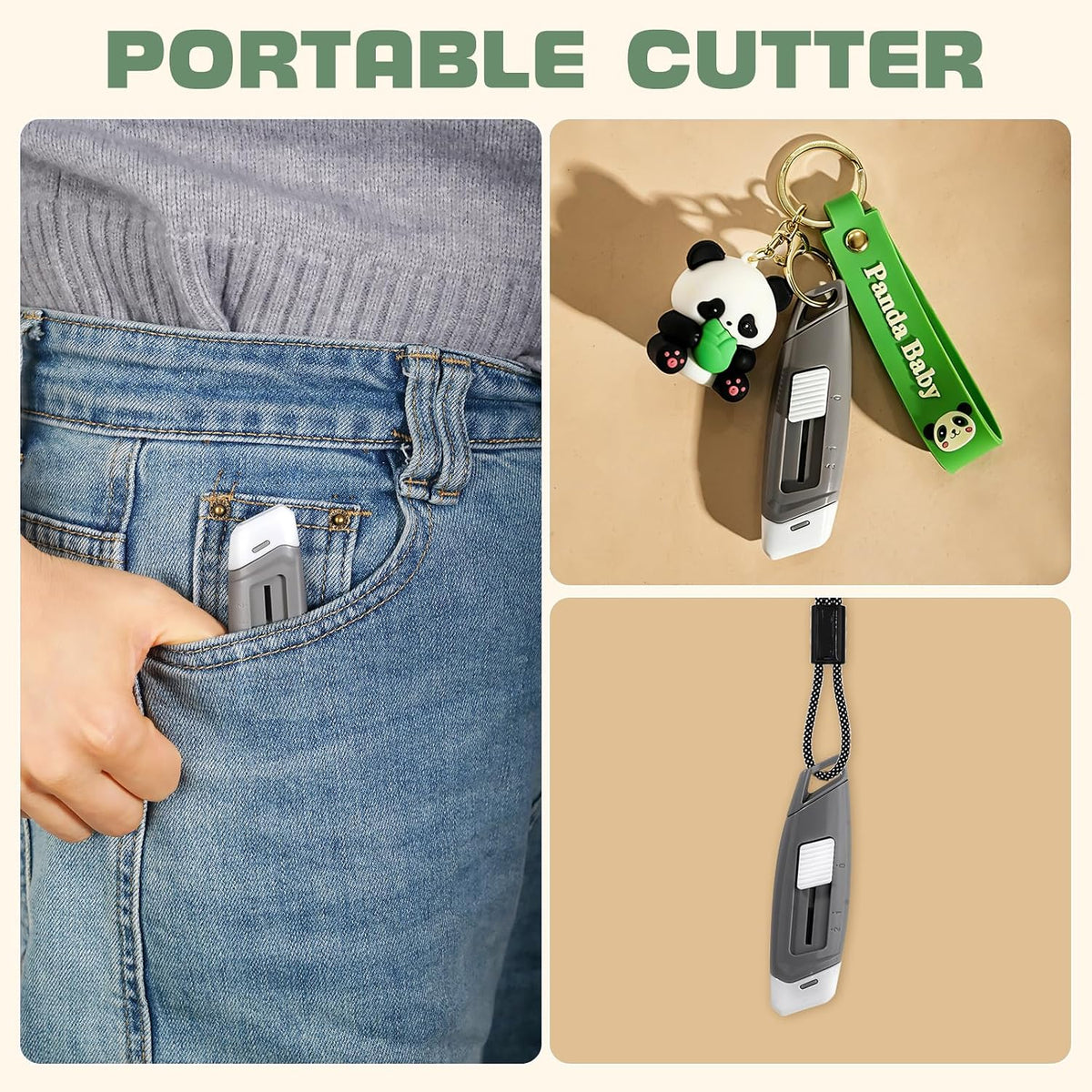 3-Pack Mini Ceramic Box Cutter, Retractable Utility Knife with Safety Lock & Keychain Hole, Magnetic Package Opener