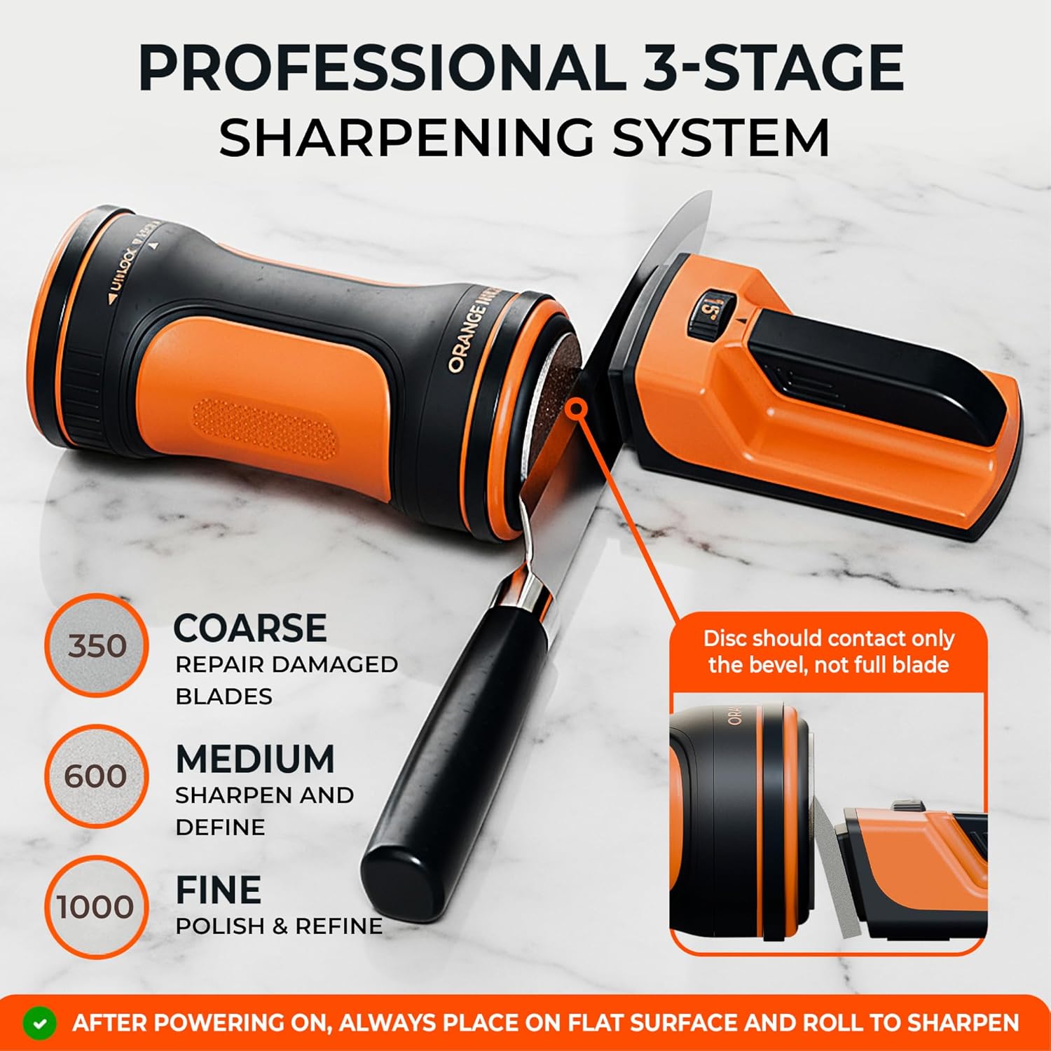Orange Ninja Electric Rolling Knife Sharpener – Magnetic Lock, No Skill Required – 5 Knife Sharpening Angles