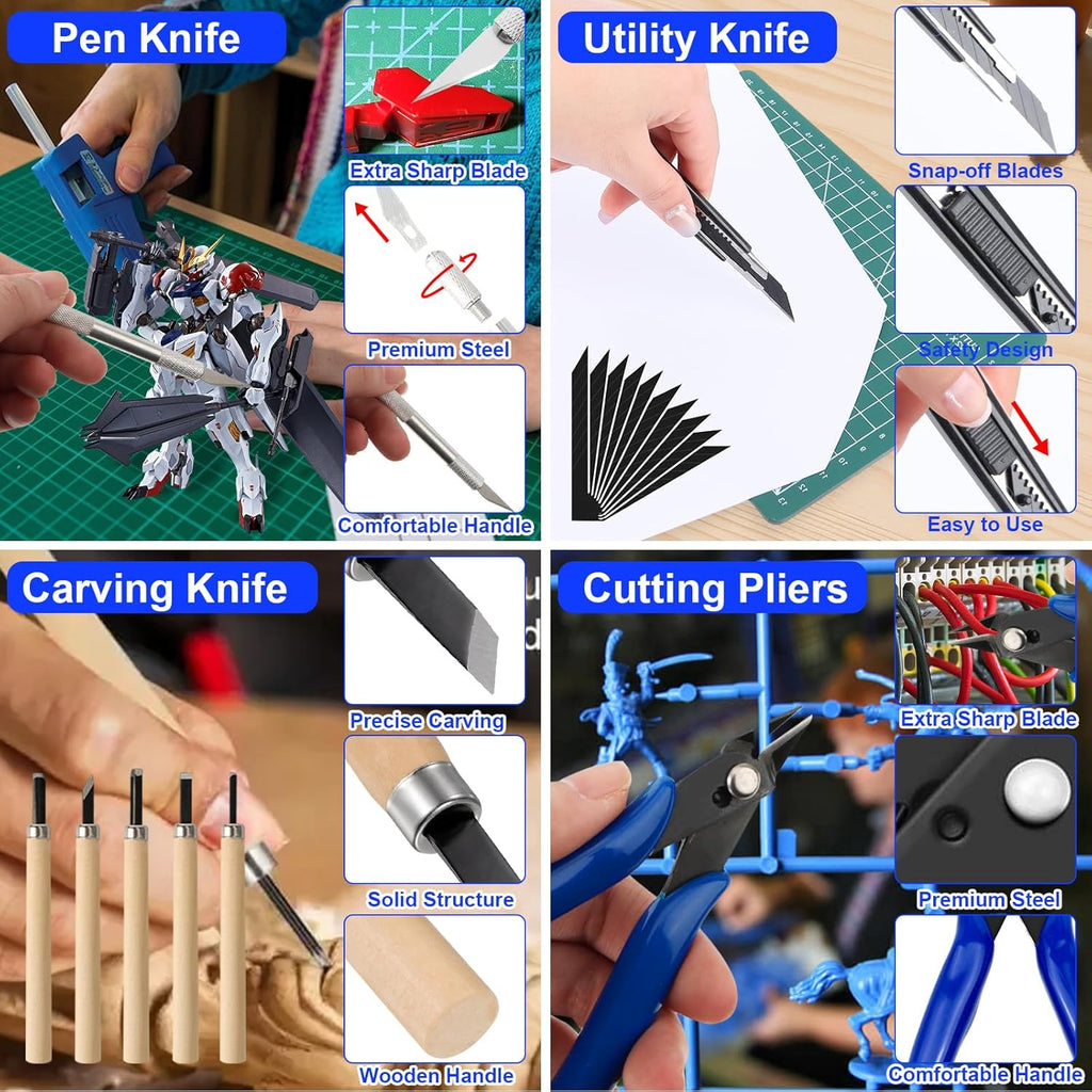 Gundam Tool Kit, 170 Pcs Professional Model Tool Kit for Gundam, Model Kit Tools with Decals Sticker Operated Box