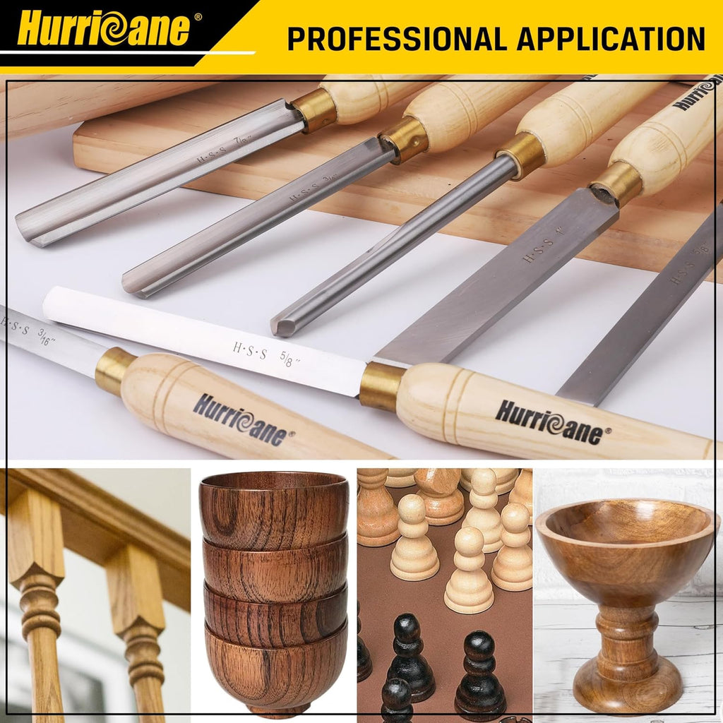 8pc Wood Lathe Chisel Set, M2 HSS Wood Turning Tools with 10" Solid Hardwood Handles, Lathe Tool Kit for Beginners