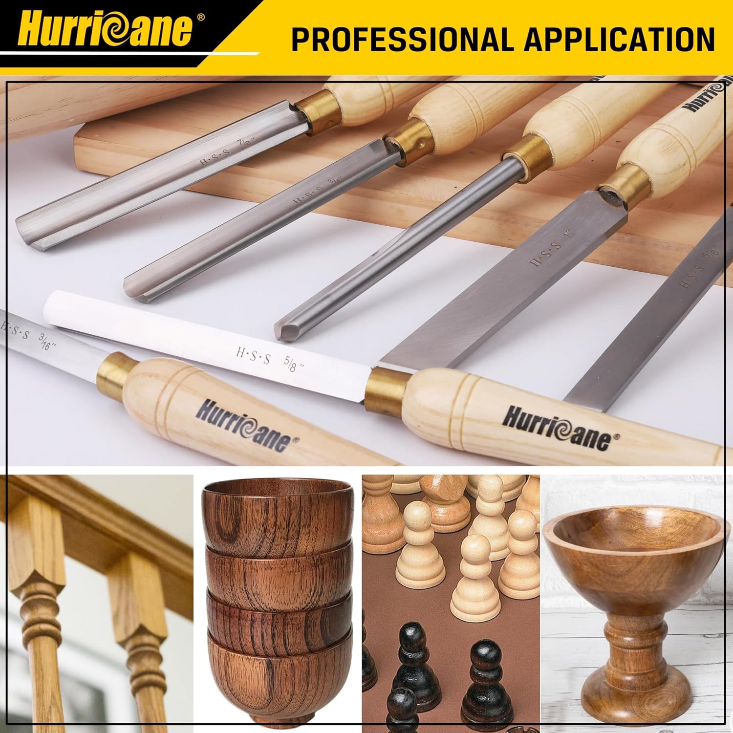 8pc Wood Lathe Chisel Set, M2 HSS Wood Turning Tools with 10" Solid Hardwood Handles, Lathe Tool Kit for Beginners