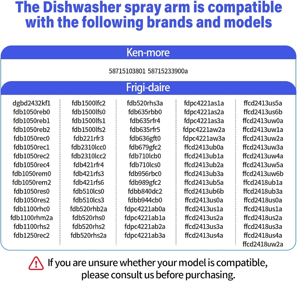 FDBB840DC2 Dishwasher Lower Spray Arm Compatible with Frigi-daire Ken-more Cro-sley FDPC4221AB2A FDPC4221AS3A FFCD2413UB6B FFCD2413UB6B Dishwasher Spray Arm