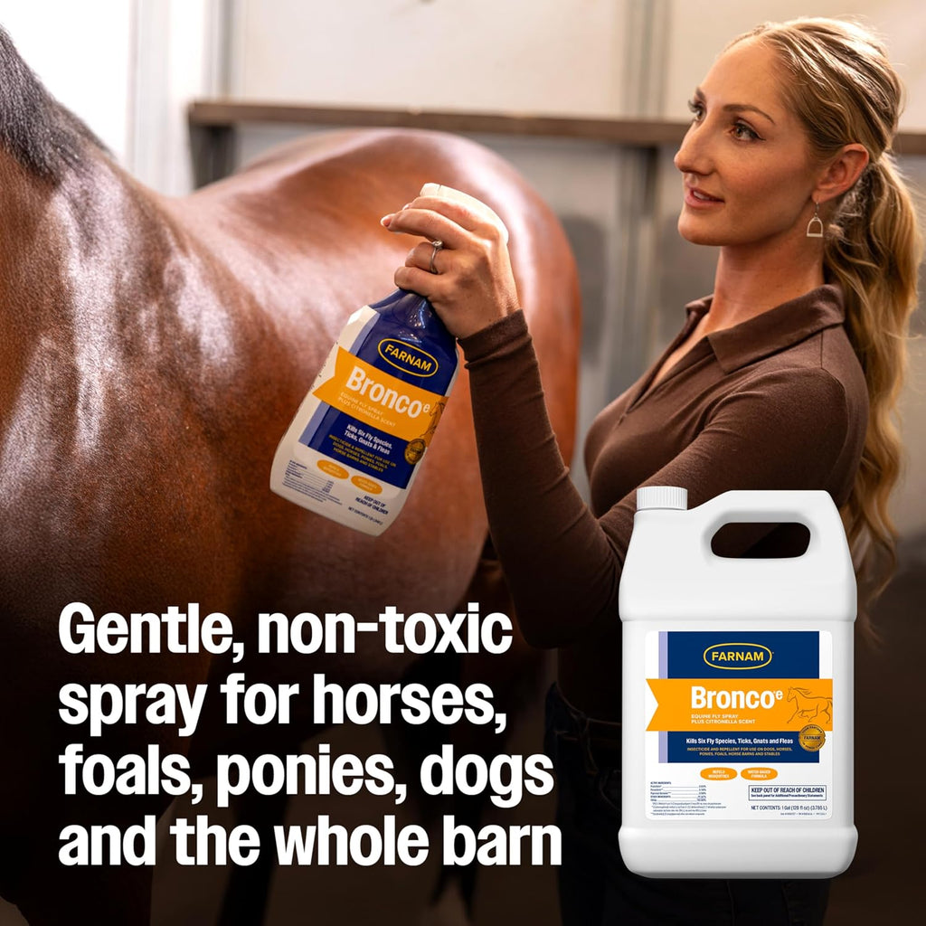 Broncoe Fly Spray Plus Citronella for Horses, Dogs, Premises, 128 oz
