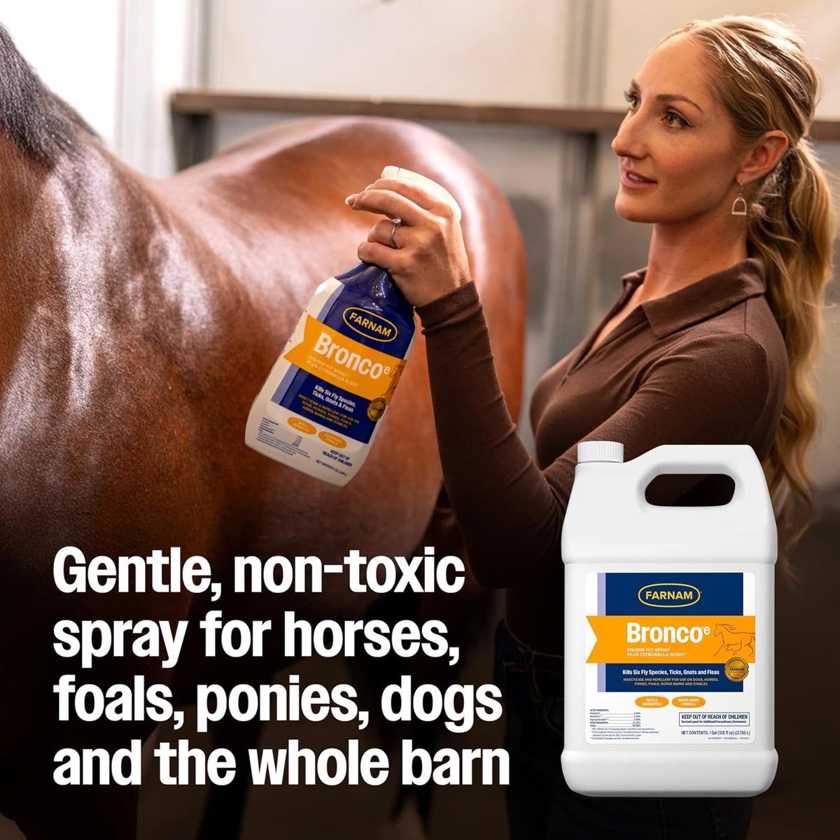 Broncoe Fly Spray Plus Citronella for Horses, Dogs, Premises, 128 oz