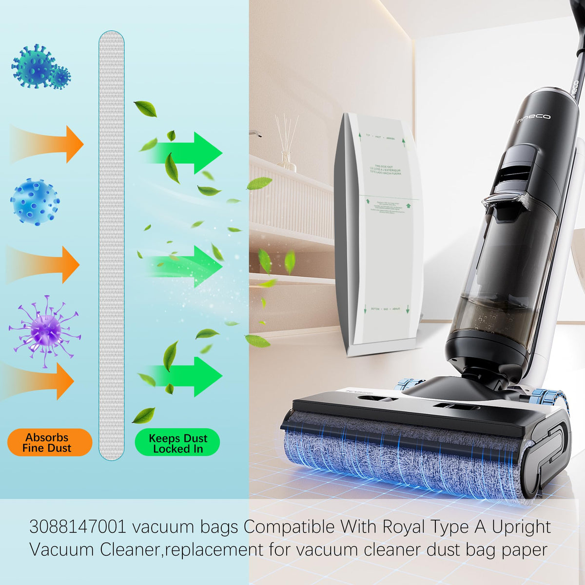 6 Pack Type A Vacuum Bags Compatible with Royal Upright Vacuum Cleaners