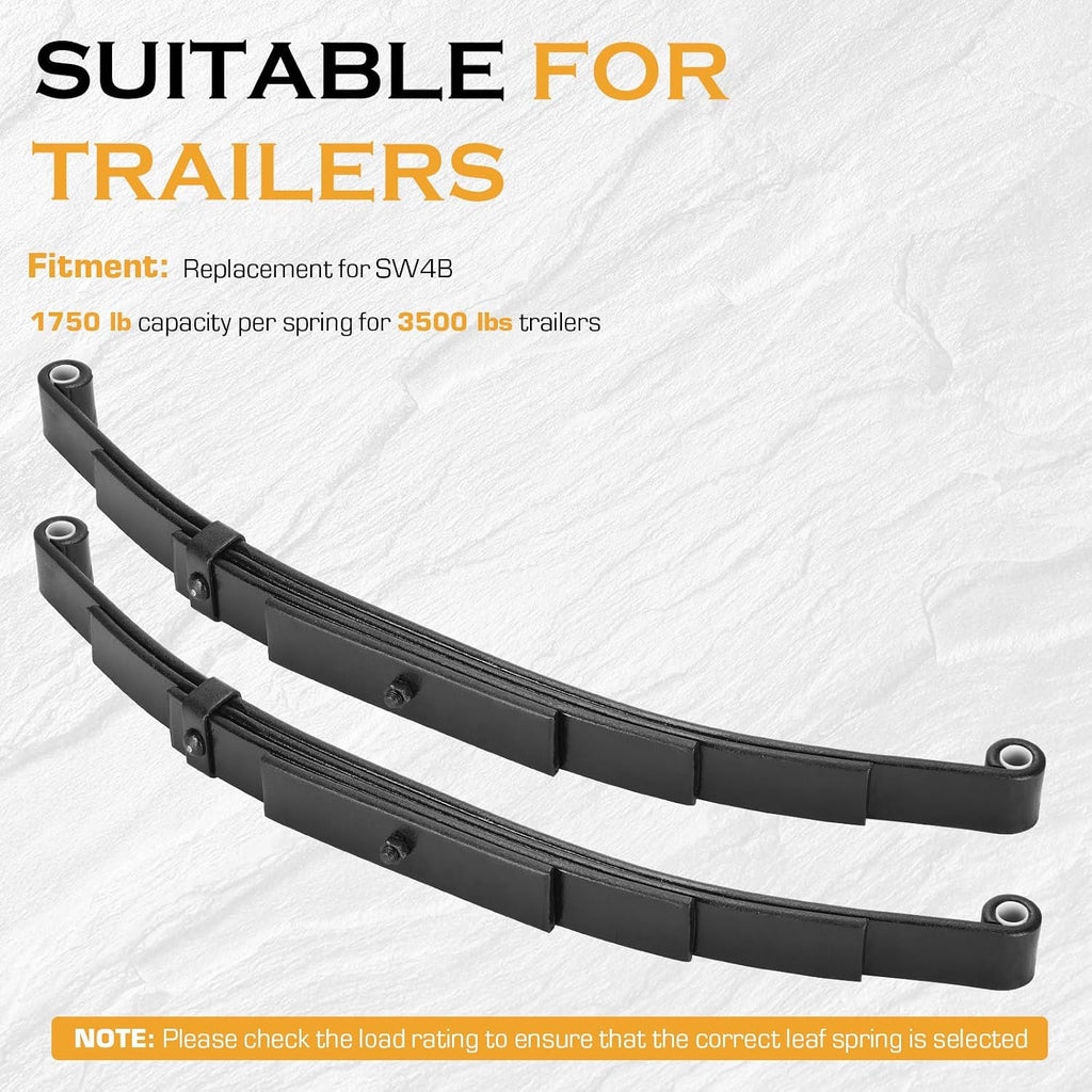 Single Trailer Leaf Spring 4 Leaf Double Eye 1750 lbs Cap for 3500 lbs Axle Suspension & U-Bolt kit, 25-1/4" Length